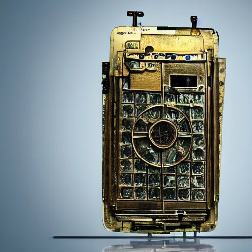 Prompt: cell phone inspired by the antikythera mechanism