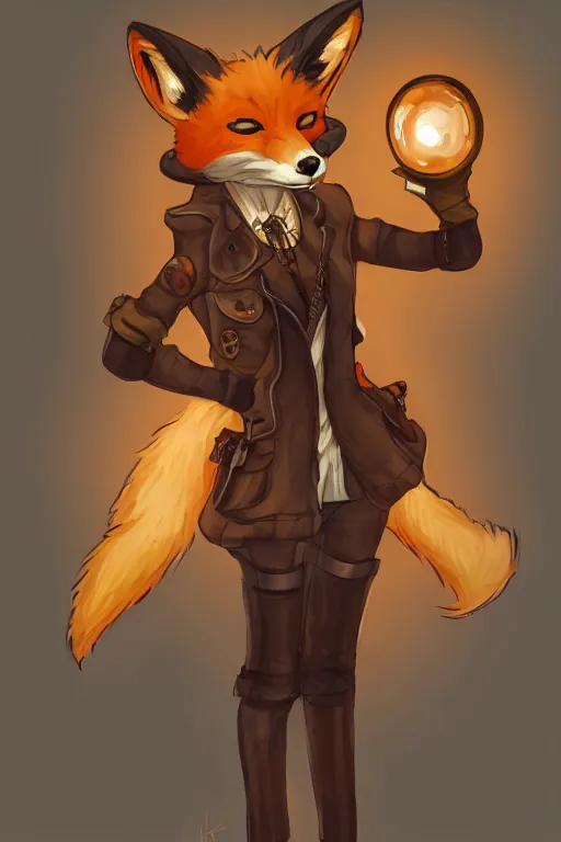 Image similar to a fox fursona, trending on artstation, by kawacy, furry art, digital art, steampunk, high quality, backlighting