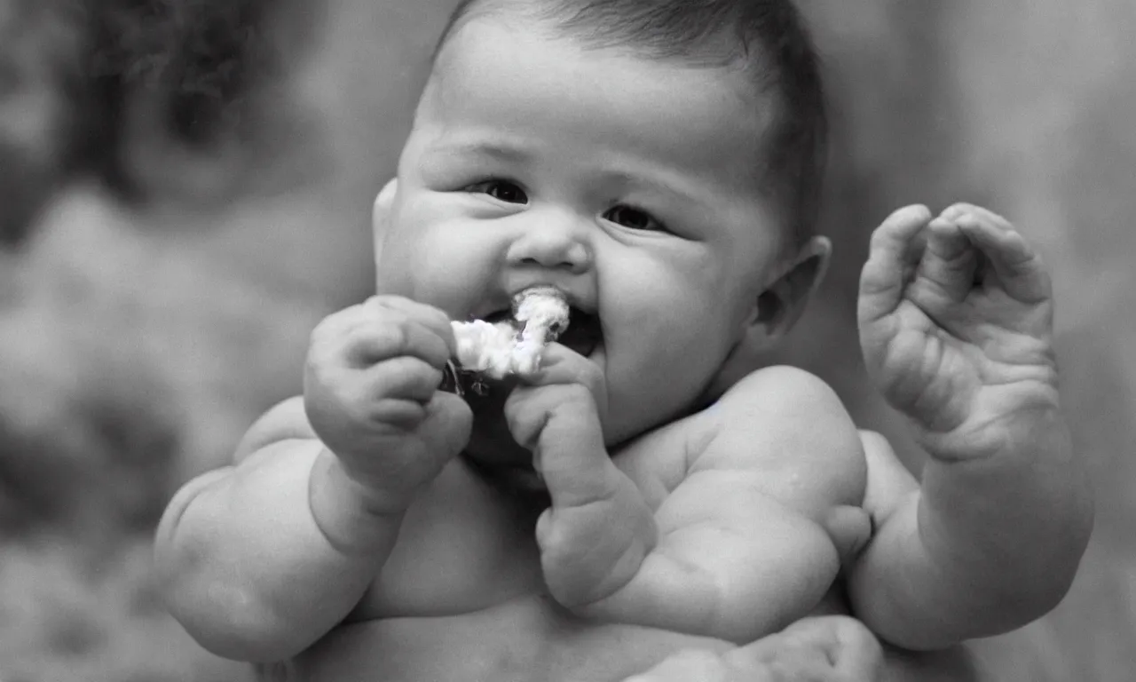 Prompt: a photograph of a baby smoking a crack pipe