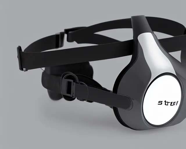 Image similar to Professional slick Product marketing photo. Steam's Valve Index HMD VR Headset. Designed by artist Syd Mead. Lighting and style by painter James Gurney. Slick and shiny presentation. Well organized and minimalist.