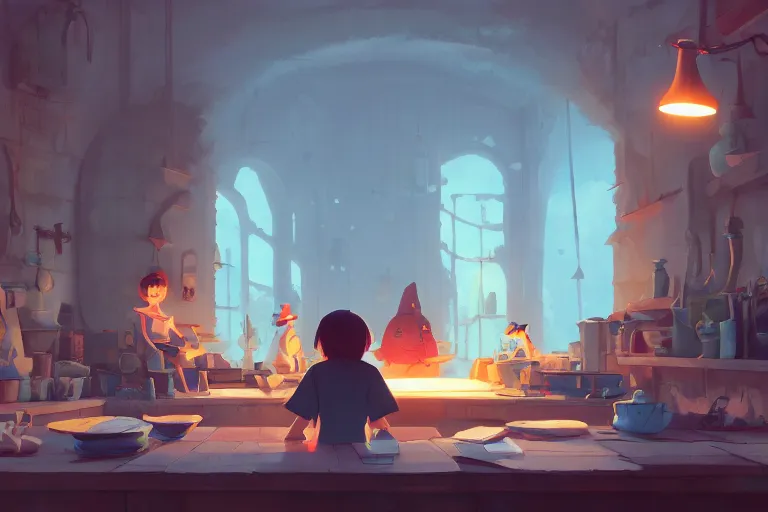 Prompt: sorcerer workshop interior, detailed, cory loftis, james gilleard, atey ghailan, makoto shinkai, goro fujita, studio ghibli, rim light, exquisite lighting, clear focus, very coherent, plain background, soft painting