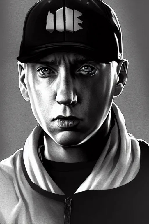 Image similar to eminem, manga cover art, detailed color portrait, artstation trending, 8 k, greg rutkowski