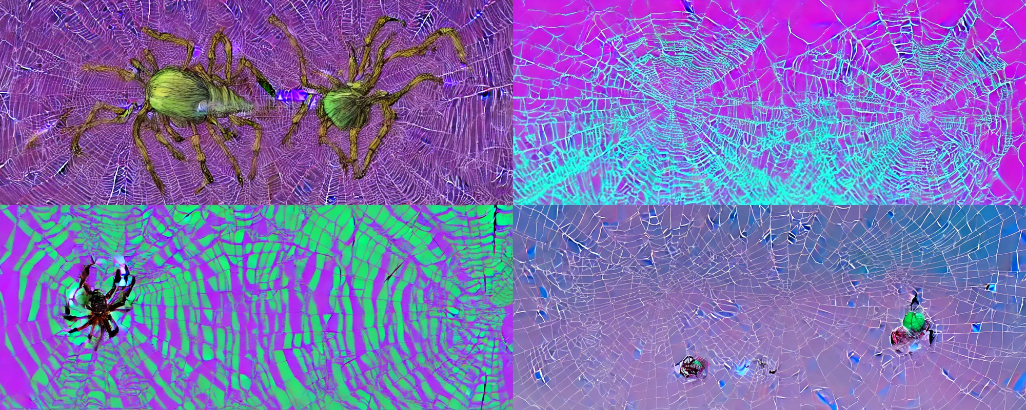 Prompt: a spider spinning the membrane of the universe, vaporwave,