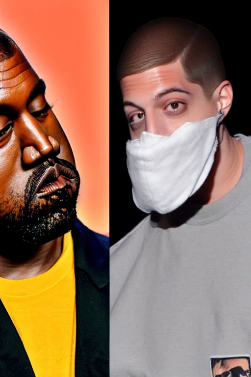 Image similar to kanye west and pete davidson, mtv celebrity death match