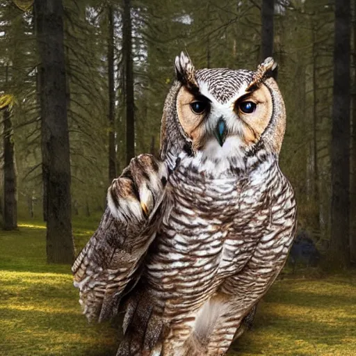 Prompt: An owl with the body of a bear, standing up , 8k, ultra realistic, professional photography