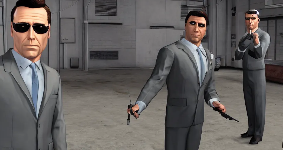 Image similar to Screenshot of a 3d Sterling Archer from the show Archer in the videogame 'Hitman 3' (2021). Sharpened. 1080p. High-res. Ultra graphical settings.