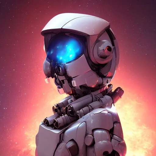 Prompt: beautiful portrait of a mecha astronaut alone in nebula space on event horizon with spaceship destroyed, octane render, trending on artstation, hyperrealistic, character photography