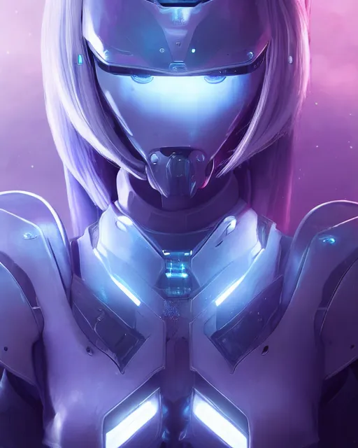 Image similar to perfect android girl on a mothership, warframe armor, beautiful face, scifi, futuristic, galaxy, nebula, raytracing, dreamy, long white hair, blue cyborg eyes, sharp focus, cinematic lighting, highly detailed, artstation, divine, by gauthier leblanc, kazuya takahashi, huifeng huang