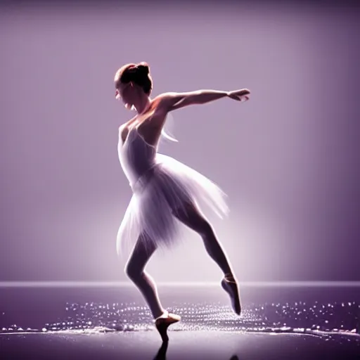 Prompt: a beautiful ballerina woman made of water, dancing gracefully in super slow motion at 1000 fps, 8k, featured on artstation