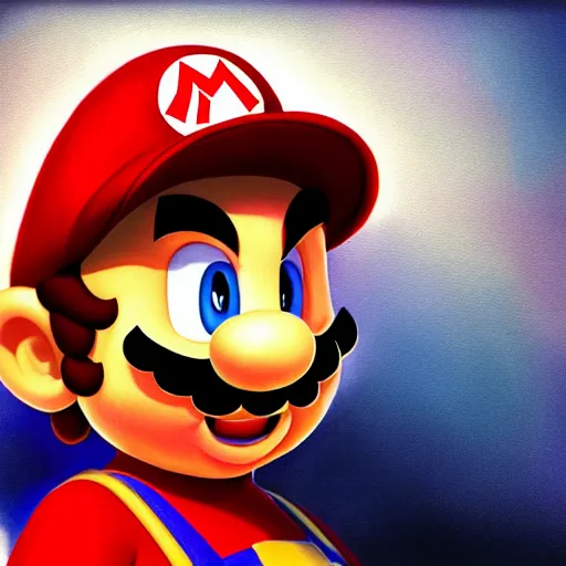 Image similar to an ultra - realistic portrait painting of mario from super mario bros in the style of alex ross. 4 k. ultra - realistic. highly detailed. epic lighting.