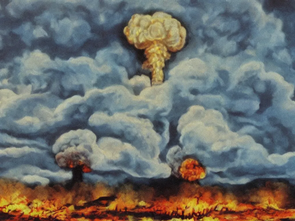 Image similar to bob ross painting of a nuclear holocaust