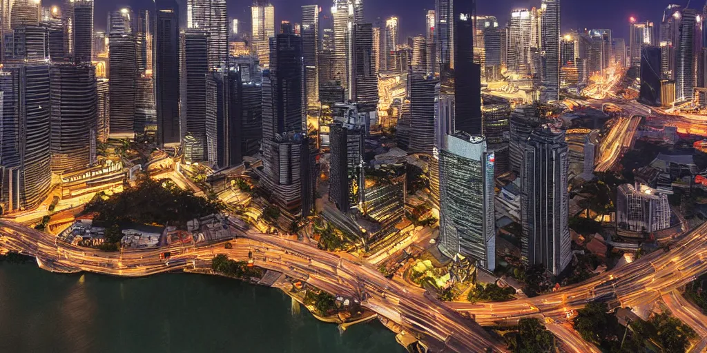 Image similar to malaysia city at night, unreal 5, hyperrealistic, realistic, photorealistic, dynamic lighting, highly detailed, cinematic landscape, studio landscape, studio lighting