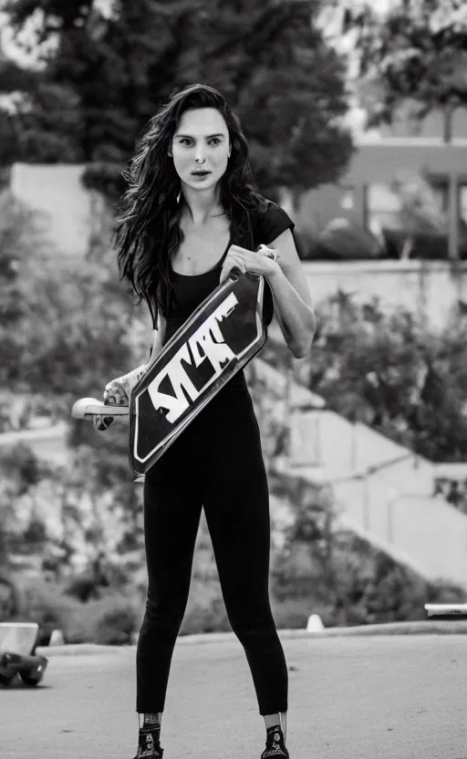 Prompt: gal gadot as a skateboarder, nikon 3 5 mm portrait photography