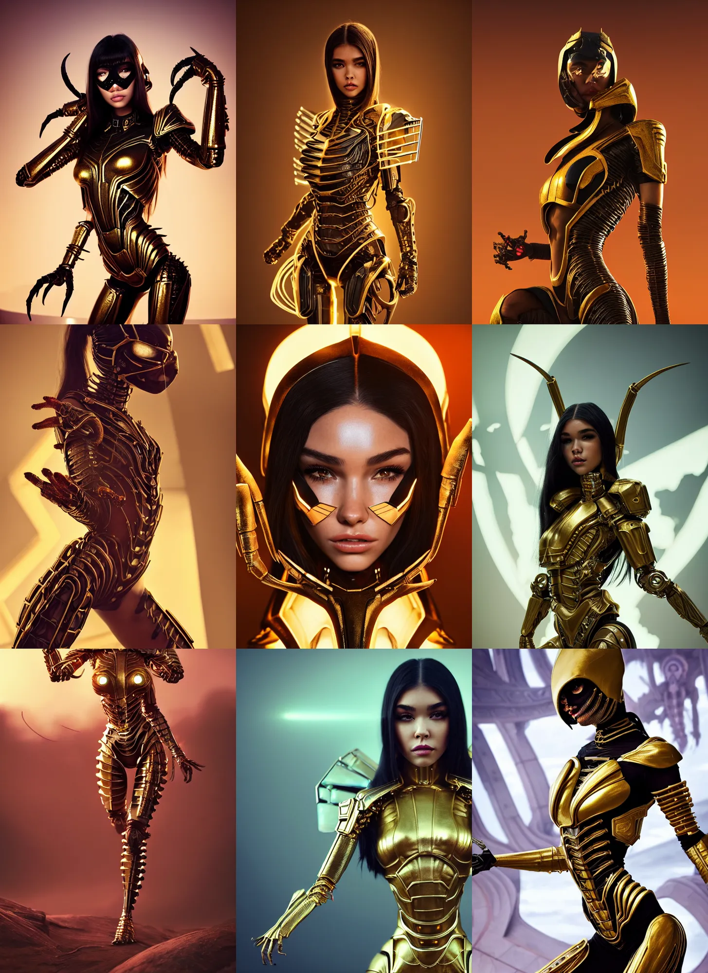 Prompt: madison beer as scorpion cyborg woman | jewelry | glamorous oily soft polished rich alluring ornate modern | weta disney movie still photo | hi - fructose, sci fi fantasy, golden ratio, smooth, octane render, sharp focus, artstation, concept art | beeple, rhads, rutkowski, artgerm, mucha, wlop, loish |