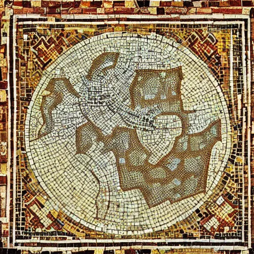 Image similar to medium shot Mosaic depicting D&D map, from Italica, AD 176-275. Archaeological Museum, Seville. Byzantine mosaics, highly detailed, HQ, HD, beautiful, National Geographic,