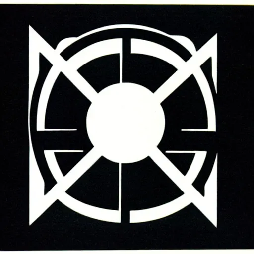 Prompt: black and white logo by karl gerstner 1 9 7 0 s, 8 k scan, centered, symetrical, bordered