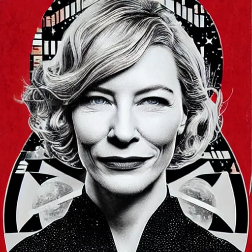 Prompt: propaganda poster for colonizing the moon with cate blanchett, by bonesetell