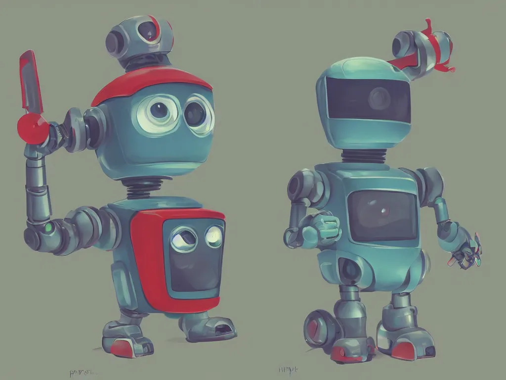 Image similar to happy robot, by pixar, serene illustration, fresh colors, conceptart, trending on artstation