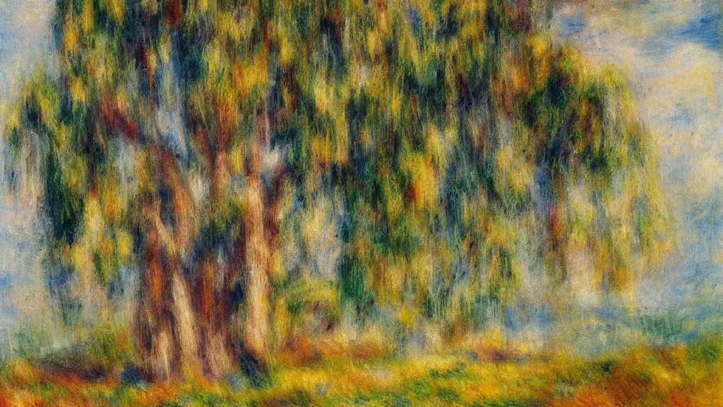 Image similar to a cypress tree in style of pierre - auguste renoir,, fine details,