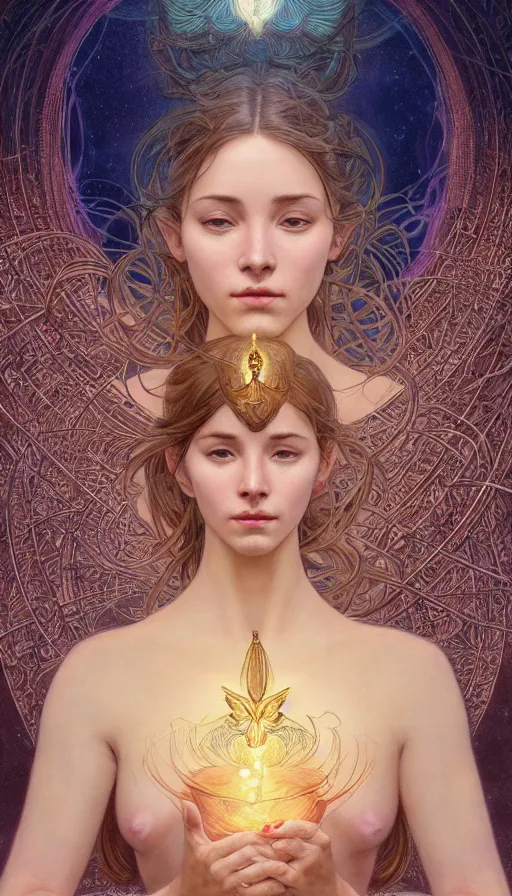 Image similar to determination of the omnipotent beings, souless creatures, sacred chaos, perfectly-centered-Portrait of the most beautiful woman on the planet floating in the river, intricate, highly detailed, digital painting, artstation, concept art, smooth, sharp focus, illustration, Unreal Engine 5, 8K, art by artgerm and greg rutkowski and alphonse mucha