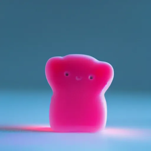 Prompt: photo of pink gummy bear, studio lighting, white background