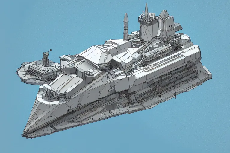 Image similar to axonometric schematics of a futuristic warship, highly detailed, intricate