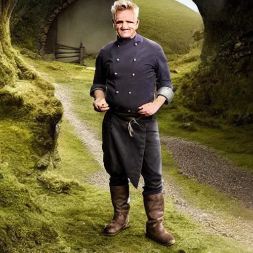 Prompt: gordon ramsay as hobbit in the shire