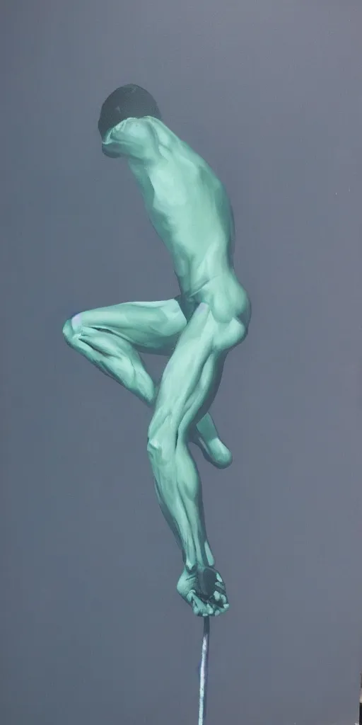 Image similar to thick paint brush strokes, outline of a thin athletic male physique doing pullup, matte paint colors, minimal painting, negative space, james nares