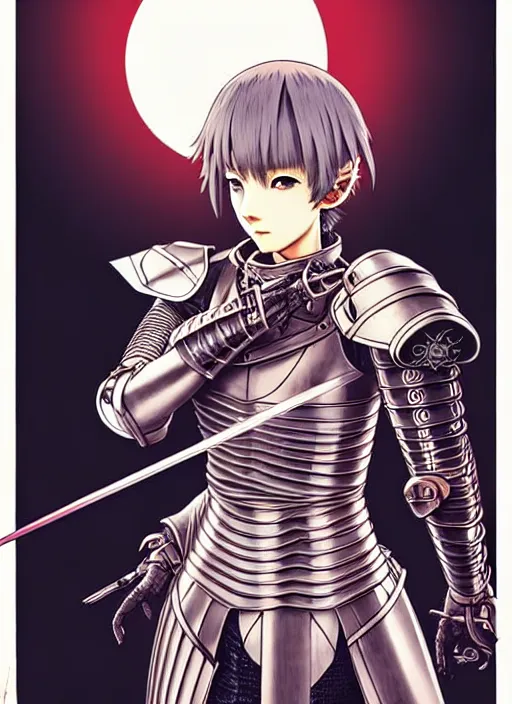 Image similar to katsuya terada, anime female knight in armor by ilya kuvshinov, last exile, murata range, fine detail, perfect, dramatic lighting, dynamic composition, art deco, cel shading, vivid, rich texture, alphonse mucha, ( ( ( colorful ) ) ), ( ( ( yoshinari yoh ) ) ), loish