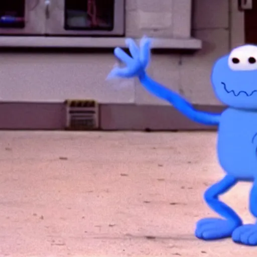 Image similar to still image of hyper realistic mr. meeseeks as a guest star on seinfeld, cinematic ( 1 9 9 4 )