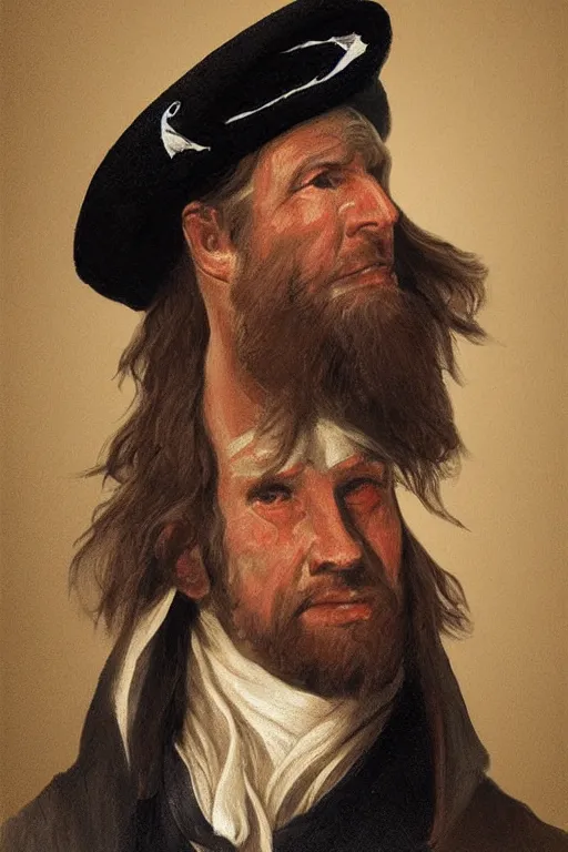 Image similar to portrait, headshot, digital painting, of an old rich 17th century sailor, in tricorn hat, realistic, hyperdetailed, chiaroscuro, concept art, art by Franz Hals