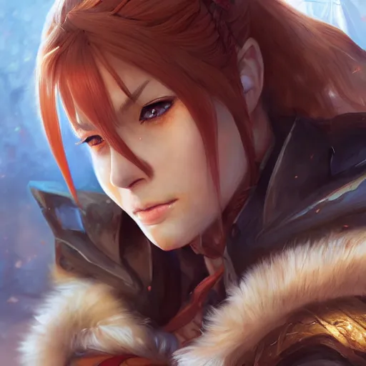 Image similar to A close-up anime portrait of Enji Night as Aela the Huntress from Skyrim, by Stanley Artgerm Lau, WLOP, Rossdraws, James Jean, Andrei Riabovitchev, Marc Simonetti, and Sakimichan, tranding on artstation