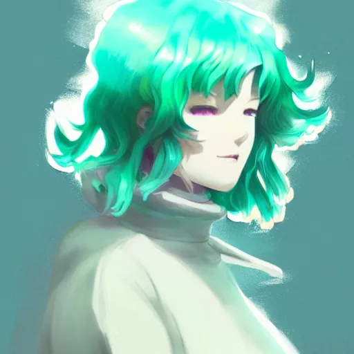 Prompt: tatsumaki aqua wearing a sweater, trending on pixiv, light and shadow effects, intricate, highly detailed, digital painting, art station, concept art, smooth, sharp focus, illustration, advanced digital anime art, atmospheric lighting, detailed face, by wlop ilya kuvshinov krenz cushart