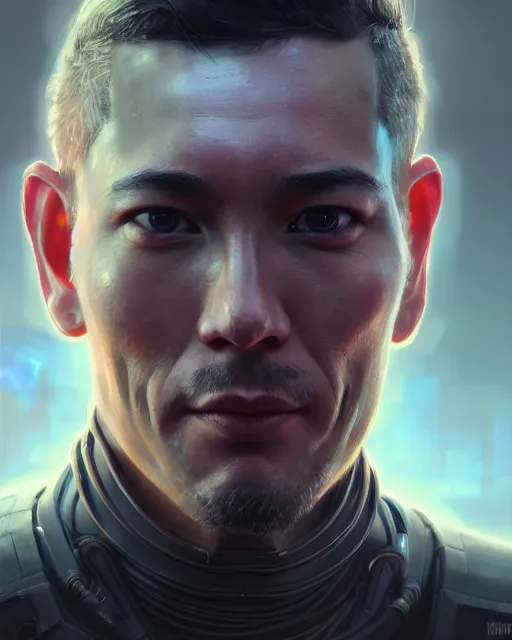 Prompt: male portrait, handsome, sci - fi, palladium, highly detailed, intricate background, complex 3 d render by artgerm, ruan jia, thomas kinkade, simon stalenhag, akihiko yoshida. unreal engine, blender, octane, ray tracing. luminous, sharp focus, masterpiece, post processing, deviantart