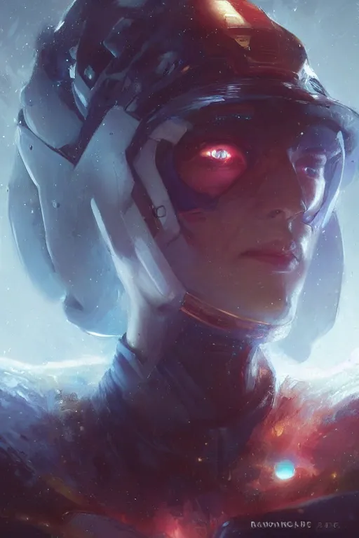 Image similar to A full portrait of a scifi heavy deep space freighter pilot, by Raymond Swanland Greg Rutkowski Lise Deharm, {perfect face}, {perfect eyes}, elegant regal posture