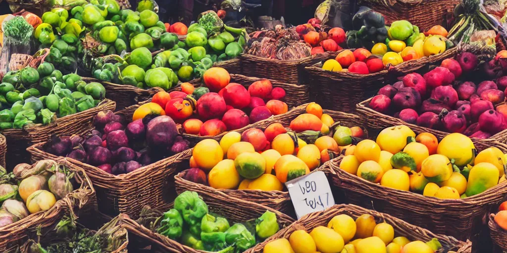 Prompt: a macro portrait of a farmers market