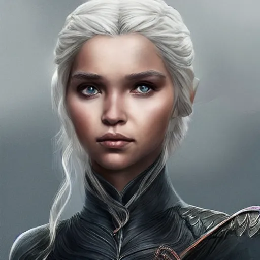 Prompt: Sasha Luss as Daenerys Targaryan, concept art, digital painting trending on artstation, highly detailed