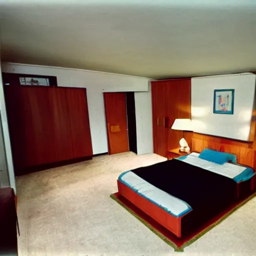 Image similar to a bedroom with a Commodore 64. 1983.