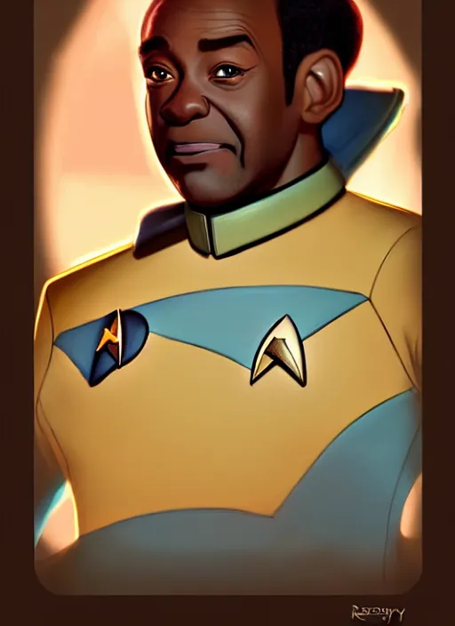 Image similar to cute star trek officer lenny henry, natural lighting, path traced, highly detailed, high quality, digital painting, by don bluth and ross tran and studio ghibli and alphonse mucha, artgerm