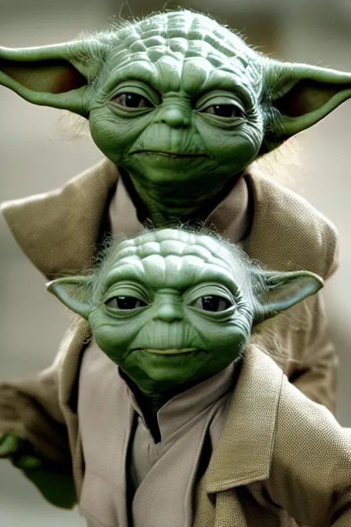 Image similar to yoda big toothy smile wearing a suit