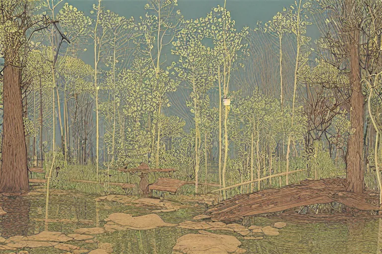 Image similar to a serene landscape by Ivan Bilibin and Zhang Kechun
