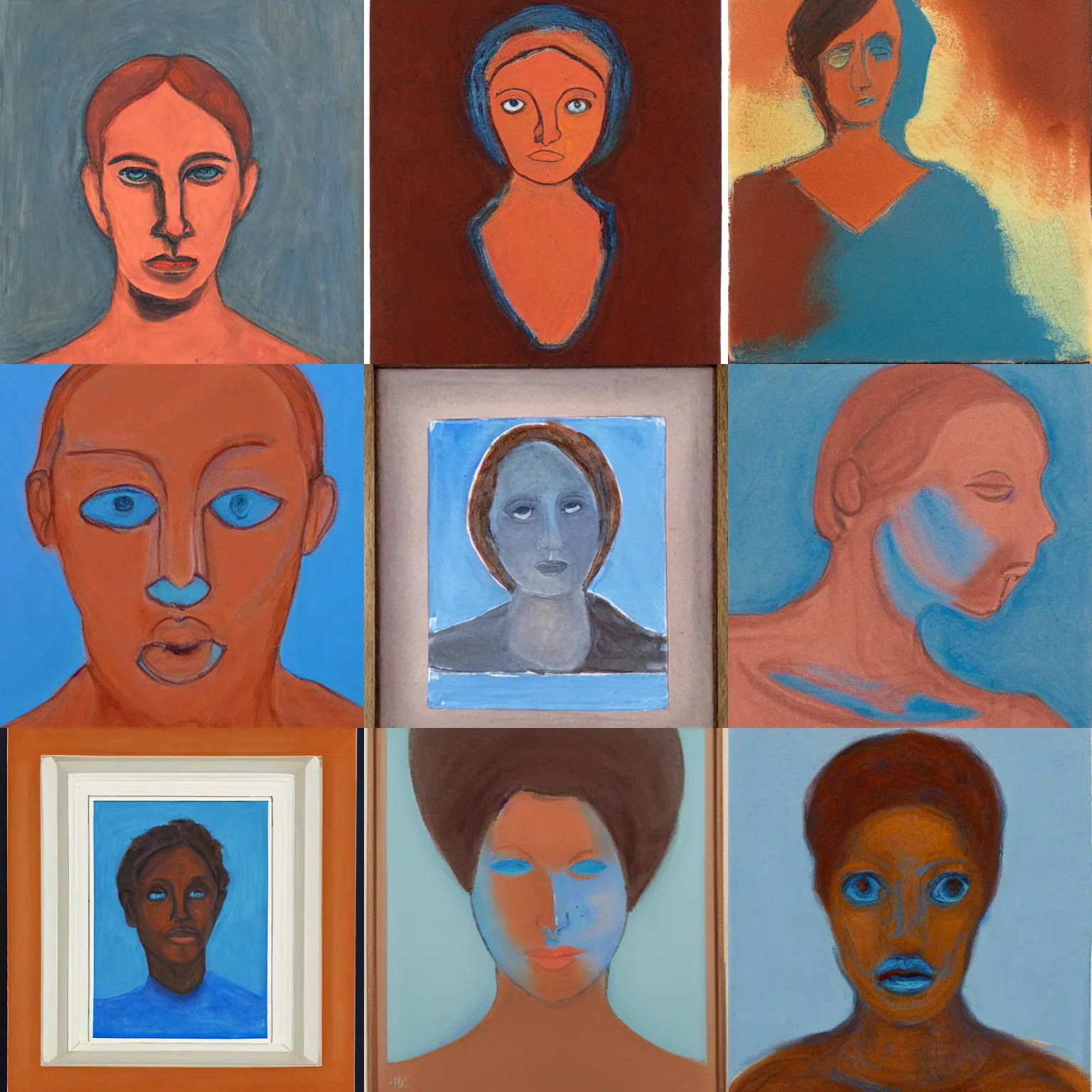 Prompt: luminist portrait, burnt sienna and cerulean blue,