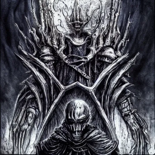 Image similar to donald trump as dark souls final boss, by hr giger, kentaro miura, bloodborne, dark souls, breathtaking, sense of awe