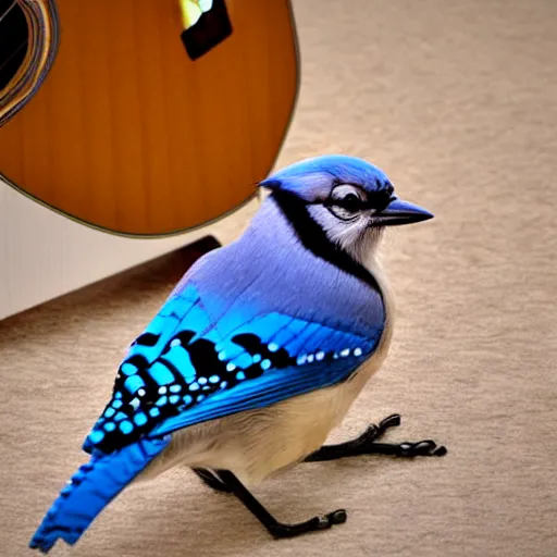 Prompt: bluejay playing a guitar