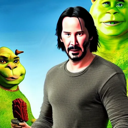 Prompt: keanu reeves shrek hybrid