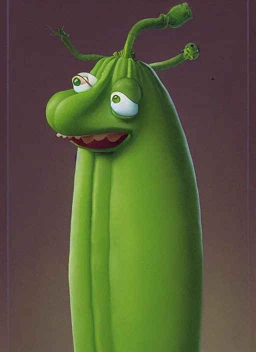 Prompt: portrait of Larry the Cucumber from veggie tales, by Wayne Barlowe