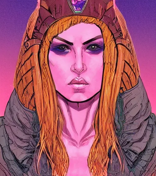 Image similar to “princess of Mars” character portrait, art by Martin Grip and Moebius