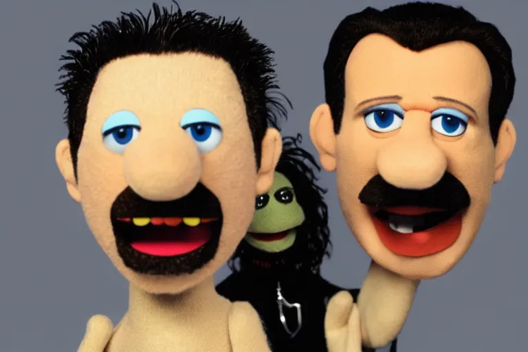 Image similar to Dave gahan made as a Muppet, by Jim Henson, close up photo, detailed face, look-alike, singing, Depeche mode, stage,