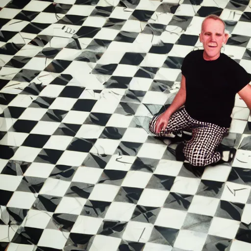 Prompt: fatboy slim, on a checkered floor