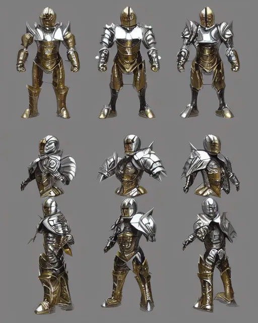 Image similar to fantasy armor, armored warrior, clean silver armor with gold trim, flat shading, trending on artstation